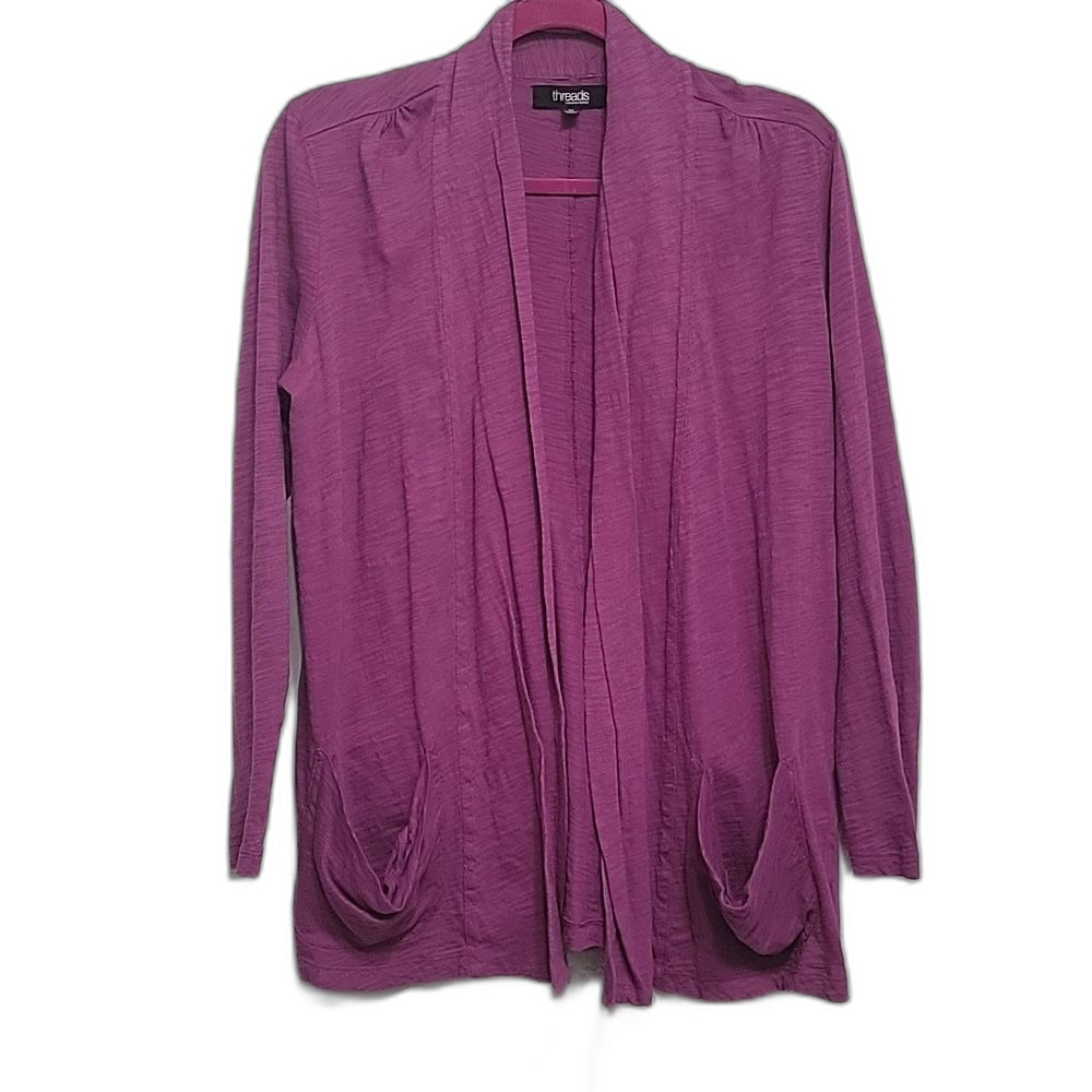 Threads Saks Fifth Avenue Purple Open Front Cotton Cardigan Size M Lightweight